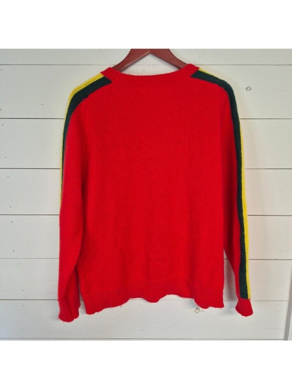 Jodifl Women's Red Knit Sweater With Rainbow Striped Sleeves Medium - Picture 4 of 4